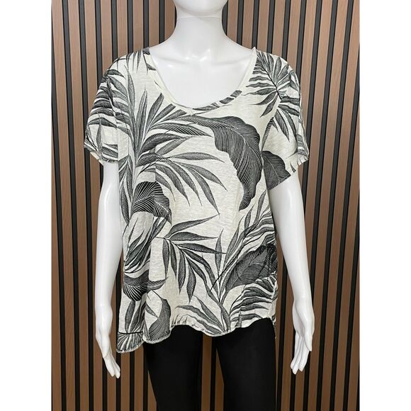 Tahari Women's 1X White Blouse Linen Top Tropical Leaf Beach Vacation Summer - Picture 1 of 7